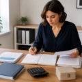 Autónoma organizando un calendario de pagos y documentos del negocio